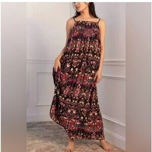 Anthropologie Quilted Floral Maxi Dress Size Large
